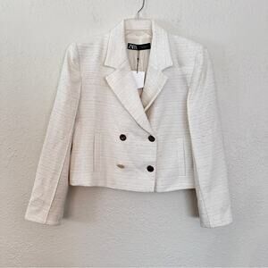 NWT Zara Tweed Crop White Gold Button Blazer XL